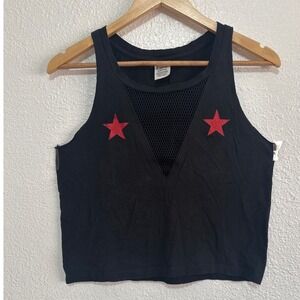 PINK Victoria's Secret Black Red White Lit Mesh Stars Crop Tank Top Women's S